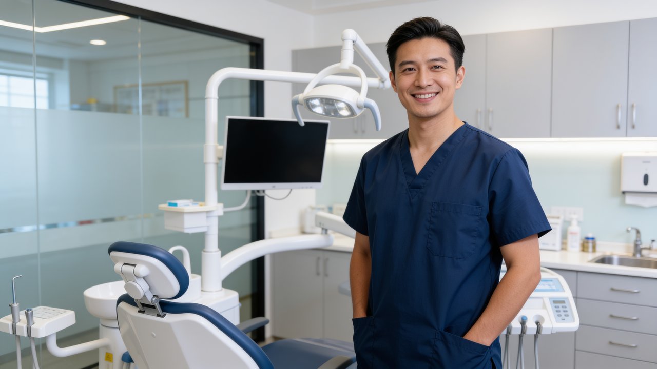 Modern orthodontic practice with treatment chairs, a 3D intraoral scanner, and an in-house aligner printing lab