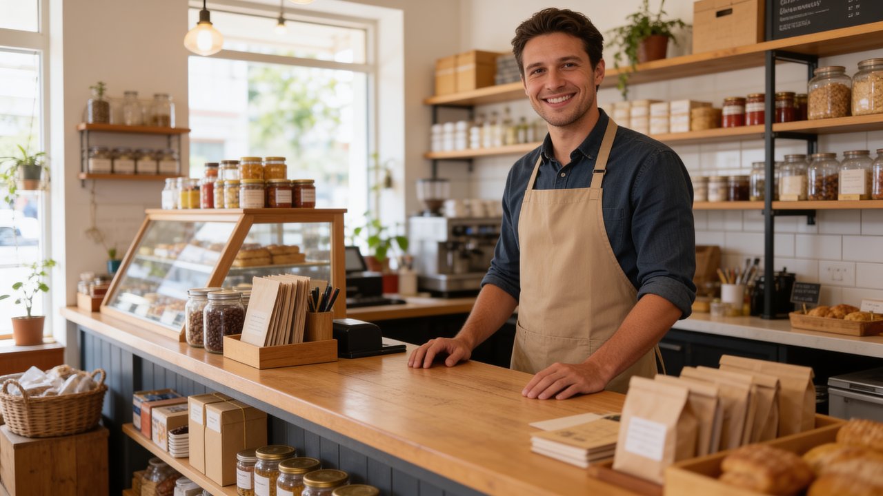 Small business owner organizing bank statements and documents at a desk - building a funding-ready business.