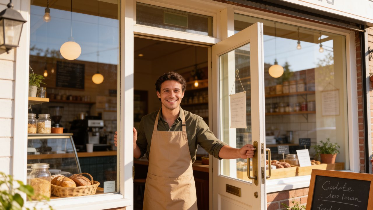 New small business owner reviewing a microloan application at a counter - business microloans complete guide.